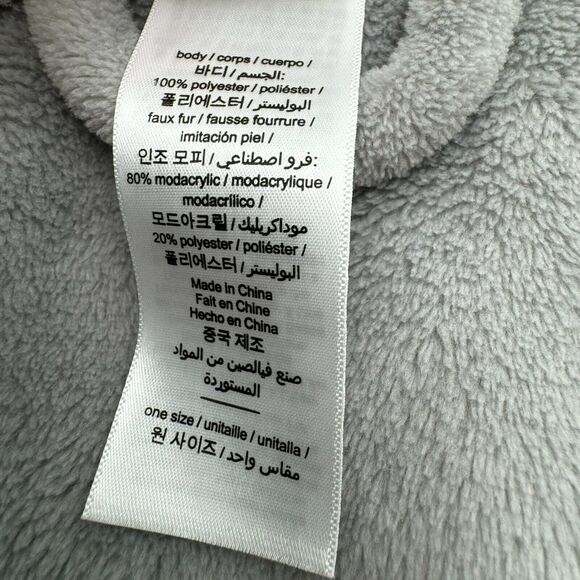 POTTERY BARN | One Size Teen Gray Cream Faux-Fur Trim Hooded Belted Robe Pockets - Picture 4 of 9